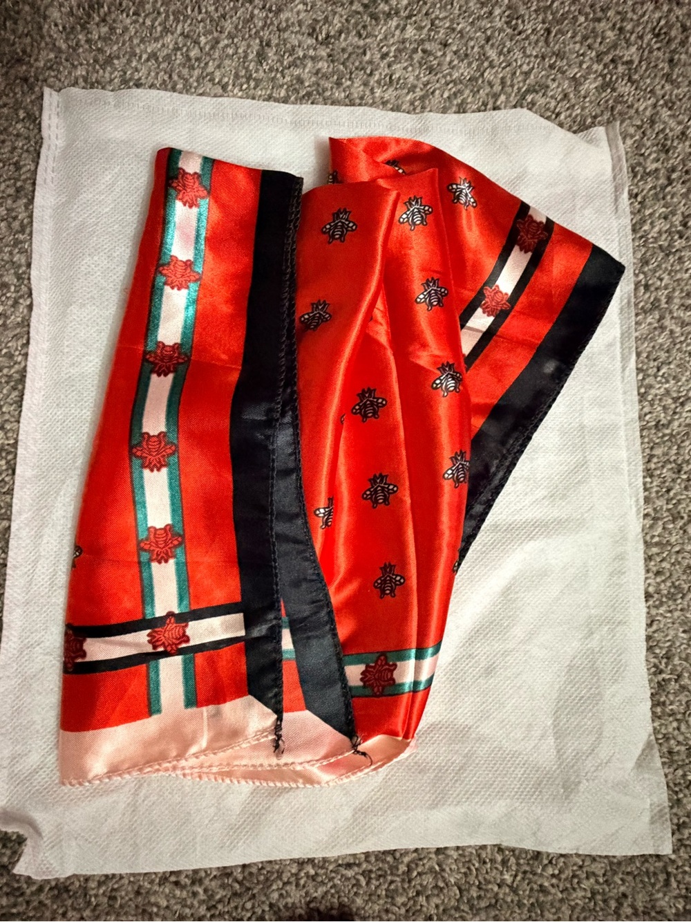 Silk-Look Red-Orange Patterned Fashion Scarf